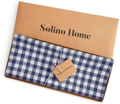 Solino Home 100% Pure Linen Table Runner Navy, Gingham Check 14 x 90 in - Image 5