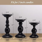 BANOMII Black Pillar Candle Holders Set of 3, Vintage Candle Holder for Table Centerpiece & Fireplace Decor, Decorative Antique Candle Stand for Dining & Living Room Decoration - Image 6