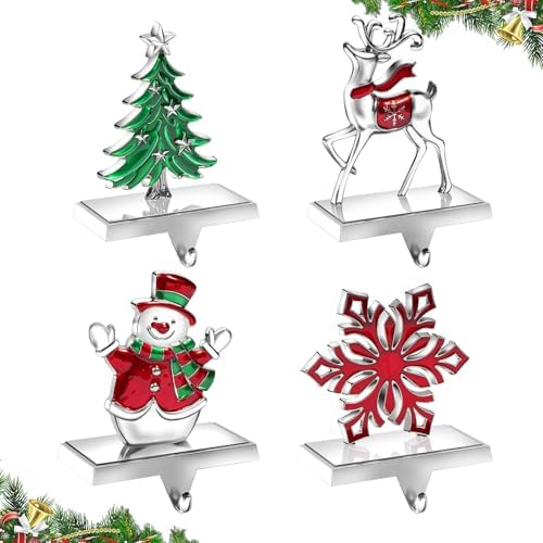 Christmas Stocking Holders for Mantle Set of 4, Heavy Duty 3D Stocking Stand Weighted Stocking Hooks Christmas Ornaments Decorations for Fireplace Tabletop by ArtificialFlowerforDecor