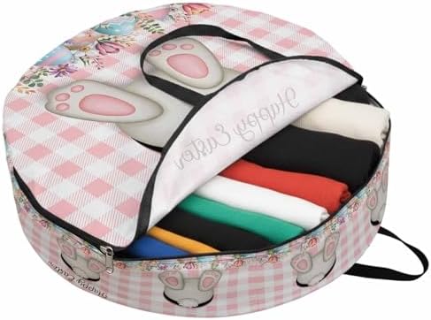 30 Inch Round Storage Bag 1 Pack,Funny Rabbits Butt Colorful Easter Eggs Waterproof Wreath Storage Container with Handles&Zipper Pink White Buffalo Tartan Closet Organizer Bags Garland Box - Image 2
