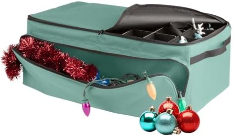 Christmas Ornament Storage Box - Christmas Ornament Organizer Storage Box with 3 Trays, Adjustable Grids, and Large Front Zipper Pocket - Fits up to 72 Bulbs and Decorations by Elf Stor (Green) by ElfStor
