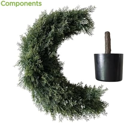Artificial Crescent Moon Topiary Tree Ramadan Eid Mubarak Decoration Potted Faux Green Plant for Islamic Festival Indoor Home Christmas Decor (63cm/25inch) - Image 2