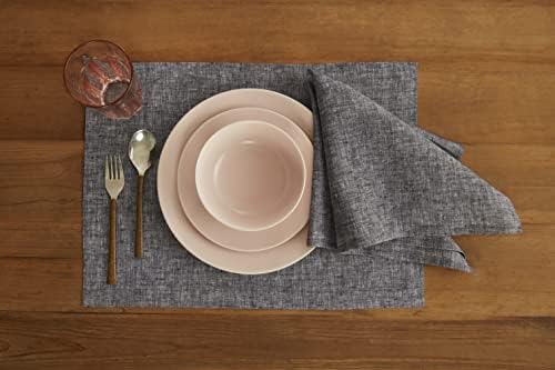 Solino Home 100% Pure Linen Placemats Black, Athena 14 x 19 in, Set of 4 - Image 2