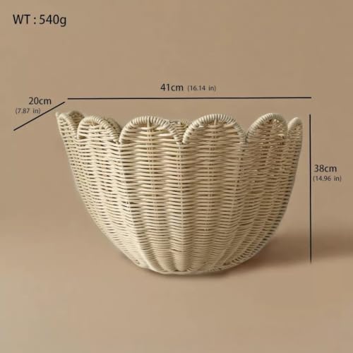 Large Scalloped Woven Rattan Wall Basket Set of 2, Hand Woven Wicker - Image 2