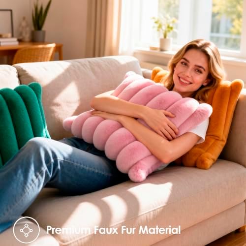 Faux Fur Decorative Throw Pillow Covers 20x20 Set of 2, Pink - Image 3