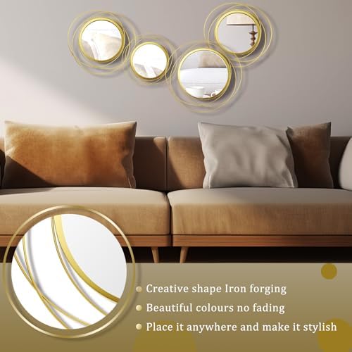 Hicarer 4 Pcs Decorative Wall Mirror Round Modern Circle Mounted Mirror Metal Wall Art Decor for Bedroom Living Room Entryway Dining Room Hallway(Gold) - Image 6