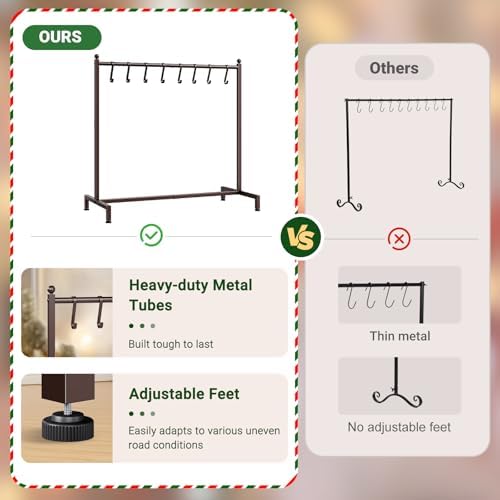 ELYKEN Christmas Stocking Holder, Free Standing Stocking Rack with 8 Removable Hooks, Small Stocking Stand, Heavy Duty Metal Tubes with Stable Base and Adjustable Feet, Bronze - Image 4