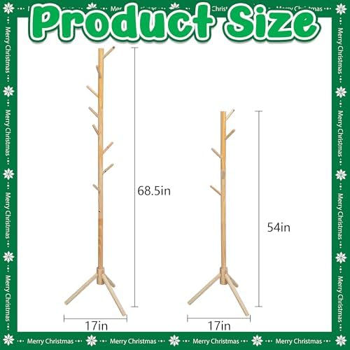 PURPLE STAR 1N 2 Set Christmas Wooden Stocking Holder Stand, Rustic Freestanding Xmas Stockings Hanger Rack, Christmas Stocking Tree Stand Rack for Holiday Home Living Room Farmhouse Decoration - Image 2