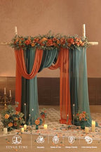 TINGE TIME Burnt Orange & Dark Teal Flower Garlands, 2 PCS Artificial Eucalyptus Garlands, Handcraft Artificial Rose Arch Flower for Wedding Arch Sweetheart Table Ceremony Backdrop Decoration for Home - Image 3
