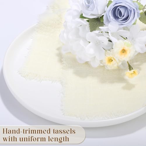 TURSTIN 24 Pieces Cotton Linen Cloth Napkin Handmade Cloth Napkin with Fringe 17 x 17 Inch Soft Cloth Dinner Wedding Napkin Square Rustic Fringe Table Napkin for Dinners, Parties, Weddings, Ivory - Image 3