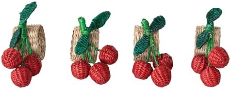 Creative Co-Op Woven Seagrass Cherry Napkin Ring, Red, Green and Natural, Set of 4 by Unknown
