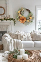 24" Christmas Wreath for Front Door – Artificial Winter Half Wreath with Bronze Maglonia Flower, Gold Ball Ornaments, Berry Clusters for Indoor & Covered Outdoor Holiday Christmas Decoration - Image 5