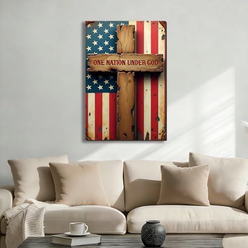 Ship Next Day – Framed American Flag Canvas Art, Patriotic Wall Decoration, Christian Home Decor, Independence Day Gifts, Stars and Stripes Painting, Made in USA - Image 2
