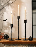 NUPTIO Cast Iron Candlestick Holders: Black Candle Stick Holder Set of 3 by Nuptio