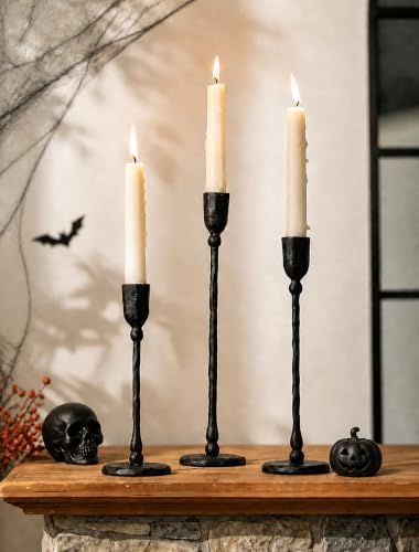 NUPTIO Cast Iron Candlestick Holders: Black Candle Stick Holder Set of 3 by Nuptio