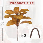 Briful Artificial Magnolia Leaves Stems 3 Pack 22in Yellow Brown Fake Magnolia Branches for Vase Fall Leaves Stems for Home Room Arrangements Centerpieces Thanksgiving Décor (Vase Not Included) - Image 2