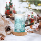 Silver Winter Teal Turquoise Snowflakes Christmas Flickering Flameless Candles Battery Operated with Remote Timer,Tea Light Candles LED Pillar Votive Candles set of 2 for Outdoor Indoor Decorations - Image 5