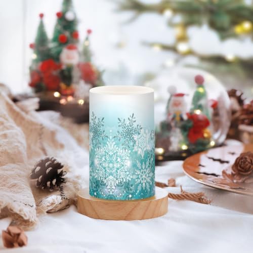 Silver Winter Teal Turquoise Snowflakes Christmas Flickering Flameless Candles Battery Operated with Remote Timer,Tea Light Candles LED Pillar Votive Candles set of 2 for Outdoor Indoor Decorations - Image 5