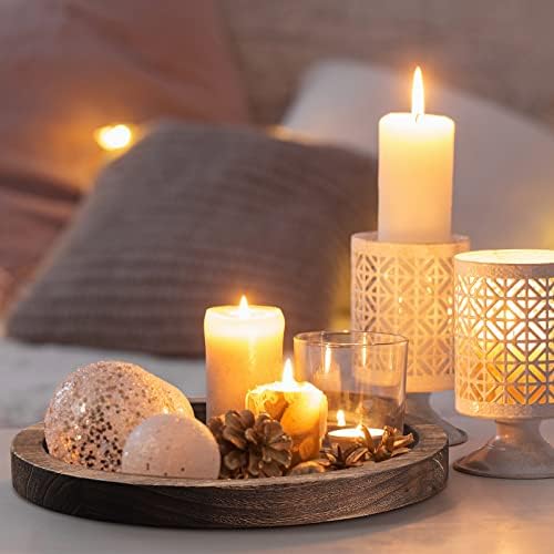 Sintuff 6 Pcs Wooden Candle Plate Holder Tray, Brown - Image 5