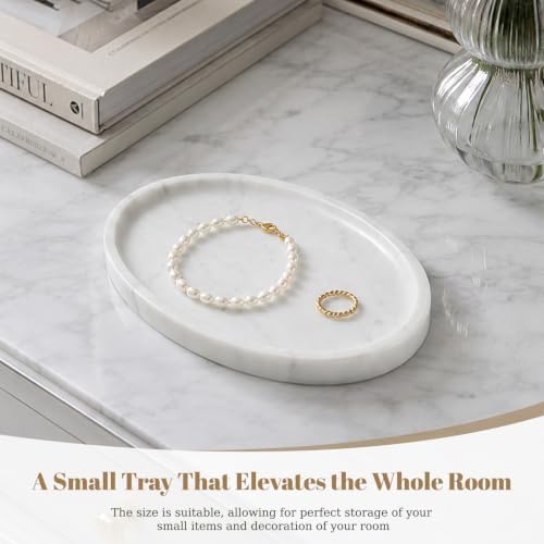 Koville Carrara Marble Tray, Oval Vanity Decorative Marble Tray for Home, Countertop Organizer, Catchall Tray for Perfume, Candles, Jewelry - Image 4