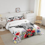 Highland Cow Comforter Set Full, Red Poppy Floral Bedding Set for Teens Boys Girls Adult, Hummingbird Western Funny Animals Quilt Set Cattle Bull Cattle Wild Animals Farmhouse Down Comforter - Image 2