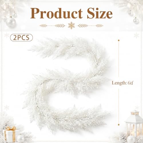 2 Pcs Christmas White Cedar Pine Garland, 6Ft Artificial Snow Pine Garlands - Image 2