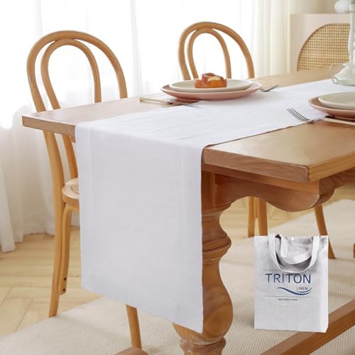 100% Pure French Linen Table Runner (White,14x120 Inch) - Image 6