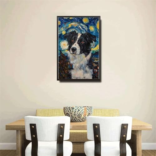 Metal Sign Vintage Tin Sign Border Collie Starry Night Collie Intelligent Collie in Night for Home Farm and Seasonal Displays Waterproof Aluminum 8×12 Inches with Metal Frame - Image 4