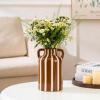 Ceramic Flower Vase with Handles, Modern Brown Striped Decorative Vase for Home Decor, 9.1" Art Floral Tall Flower Vases for Living Room & Kitchen, Mantel & Bookshelf, Centerpieces, Entryway - Image 5