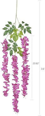 Duovlo 12 Piece Artificial Silk Wisteria Vine 3.6 Feet Ratta Hanging Flower Garland String Home Party Wedding Decor (New Rose Red) - Image 2