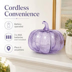 Lavender Crackle Glass Pumpkin Light, 5.5 Inch Battery Operated LED Pumpkin Decor with 6H Timer, Twinkle & Steady Glow, Fall Halloween Thanksgiving Christmas Table Decoration - Image 6