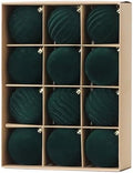 3.15In Green Velvet Christmas Ornaments Set,12Pcs Flocked Ornaments Balls by Senjie