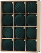 3.15In Green Velvet Christmas Ornaments Set,12Pcs Flocked Ornaments Balls by Senjie