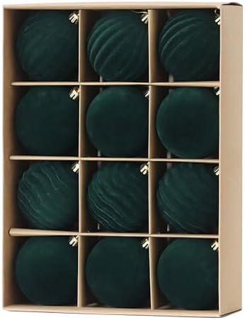 3.15In Green Velvet Christmas Ornaments Set,12Pcs Flocked Ornaments Balls by Senjie