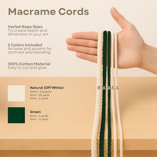 DIY Rope Canvas Kit for Beginners - Complete Macrame Ropes Supplies & Tools | DIY Macrame Art Wall Hanging Decor Starter Set, Craft Kits for Adults, Boho Wall Art Aesthetic Home Decoration (Green) - Image 4