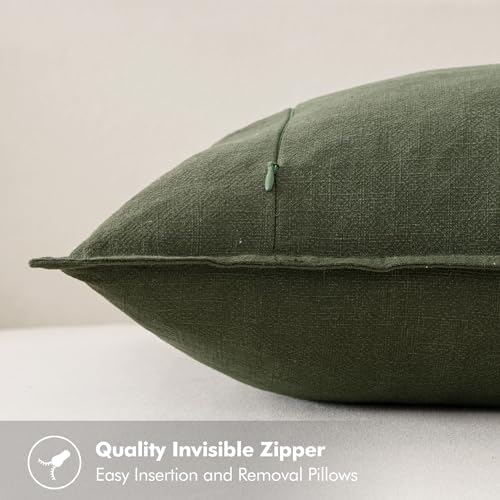 MIULEE Decorative Linen Euro Sham Pillow Covers 26x26 Dark Olive Green - Image 3