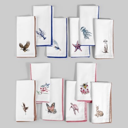 FINGERCRAFT Cloth Napkins Set of 12, 100% Cotton, 20x20 Inch, Multi Print by FINGERCRAFT
