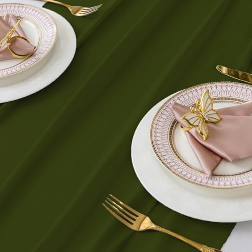 MDS Pack of 20 | Olive Green | 10ft Chiffon Table Runner 29x120 Inches Long Romantic Rustic Sheer Gauze Runner for Wedding Bridal Shower Birthday Banquets Engagement Spring Easter Boho Decorations - Image 4