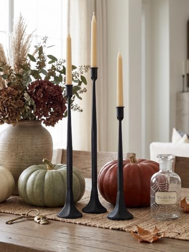 Denique Iron Taper Candle Holder Set of 3, Black Candlestick Holders 19.3”17” 14” Heightening Decorative Candle Stand Set for Wedding, Dining Table, Home Decoration (Black) - Image 3