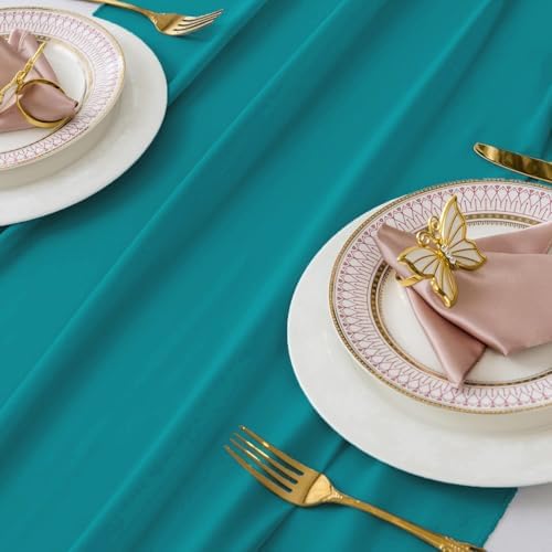 MDS Pack of 12 | Peacock Blue | 10ft Chiffon Table Runner 29x170 Inches Long Romantic Rustic Sheer Gauze Runner for Wedding Bridal Shower Birthday Banquets Engagement Spring Easter Boho Decorationss - Image 4