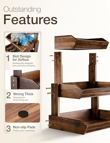 HOLANA Acacia 3 Tier Fruit Basket, Sturdy, Easy Assembly (Walnut color) - Image 2