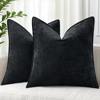 decorUhome Chenille Black Velvet Throw Pillow Covers 22x22 Set of 2 by decorUhome