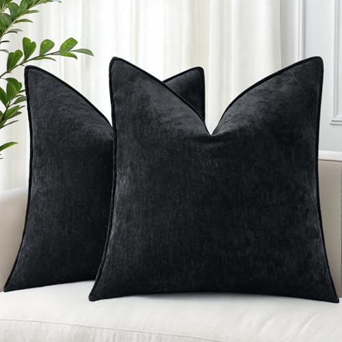 decorUhome Chenille Black Velvet Throw Pillow Covers 22x22 Set of 2 by decorUhome