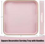 Pink Square Decorative Tray with Handles, 13"*13" Versatile Serving Tray for Coffee Table, Ottoman, Ideal for Serving, Displaying, Organizing - Image 3
