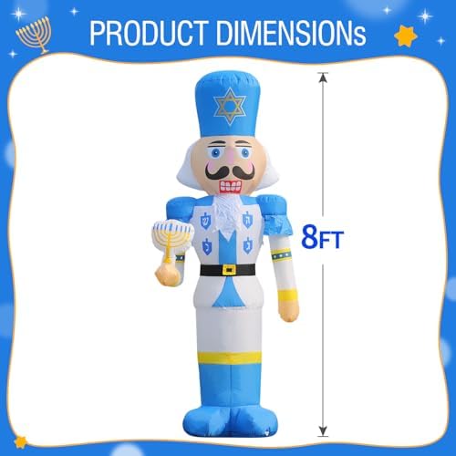 DomKom 8FT Hanukkah Inflatable Outdoor Decorations,Chanukah Blow up Nutcracker Holding Menorah, Build-in Led Light for Party Yard Holiday Decor - Image 2