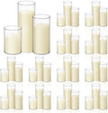 72 Pcs Pillar Candles and Glass, 3.4'' X 4.7", 7", 9.8", Ivory White by Shihanee