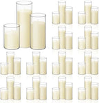 72 Pcs Pillar Candles and Glass, 3.4'' X 4.7", 7", 9.8", Ivory White by Shihanee
