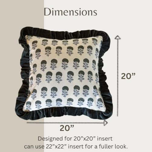 Palm & Loom 100% Cotton Linen Cushion Cover - Aira Decorative Throw Pillow Case with Dark Green & Blue with Ruffle - Modern Traditional Living Room, Bedroom Pillow Cover (Neela, 20" x 20" (Pack of 1)) - Image 4