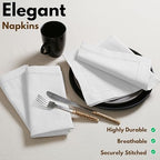 Native Fab Set of 12 Cotton Cloth Napkins, 18 x 18 inch, Hemstitched Edges with Mitered Corners, Soft, Absorbent, Reusable Table Linen Napkins for Wedding, Events, Lunch, Dinner, Parties - White - Image 2