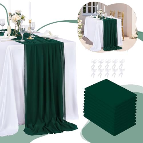 Emerald Green Chiffon Table Runner 10 Pieces 10Ft Boho Christmas Runners - Image 4